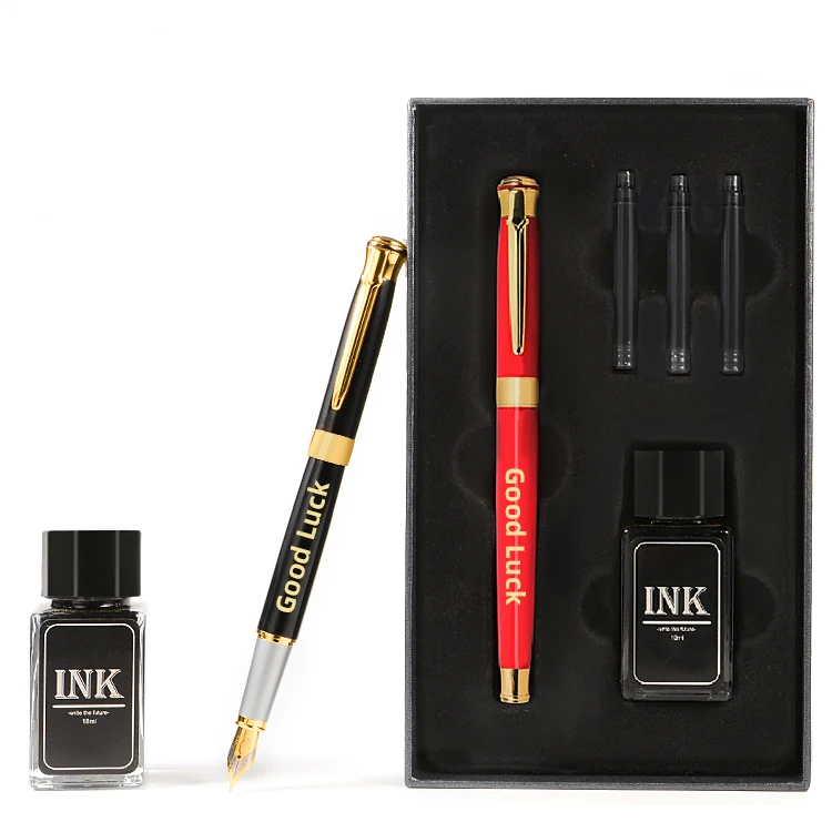 2022 Business Promotional Gift Pen With Box Set Luxury Calligraphy Fountain Pen Ink Cartridge Gift Metal Pen Set