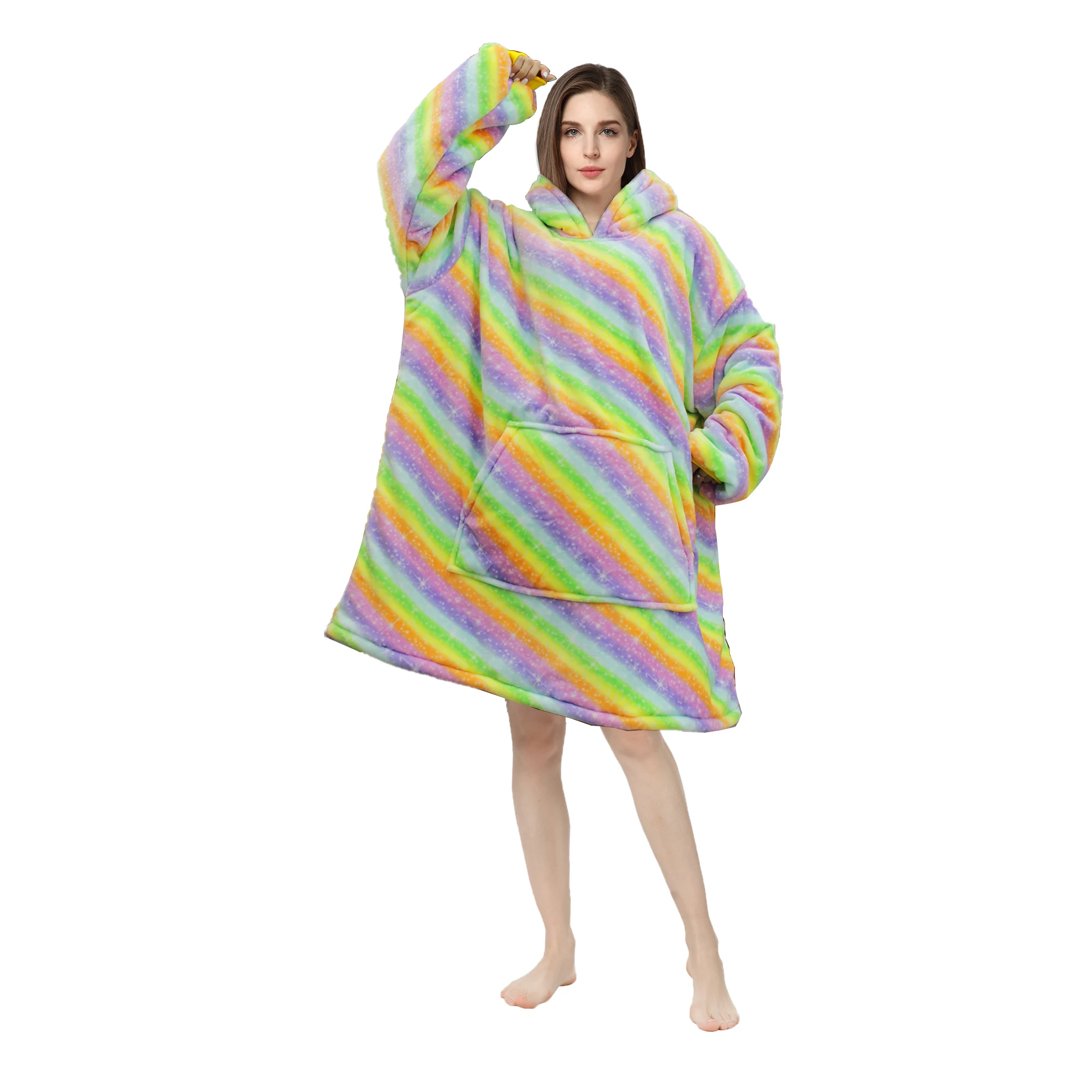 Wholesale   hooded wearable blanket  flannel sherpa  customize oversize  sweatshirt hoodie