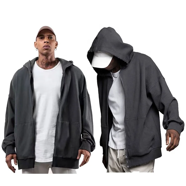 2022 New Arrivals Streetwear Mens Hoodie Cotton Heavy Weight French Terry Unisex Oversize Women Zip up Hoodies no Strings