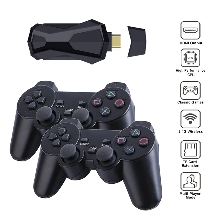 2 Players Arcade Classic Game Console 4k HD game stick With 2.4g Dual Controller Wireless Game Stick For Ps1/sega/sne