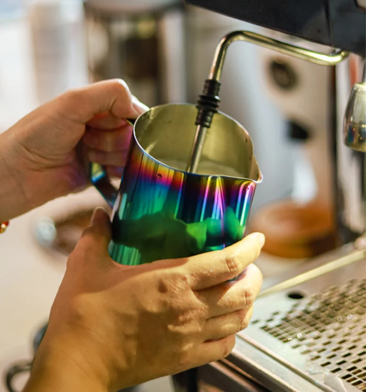 Hot sale Italian sharp spout milk frother pitcher pull flower cup 350ml/600ml stainless steel classic espresso milk jugs