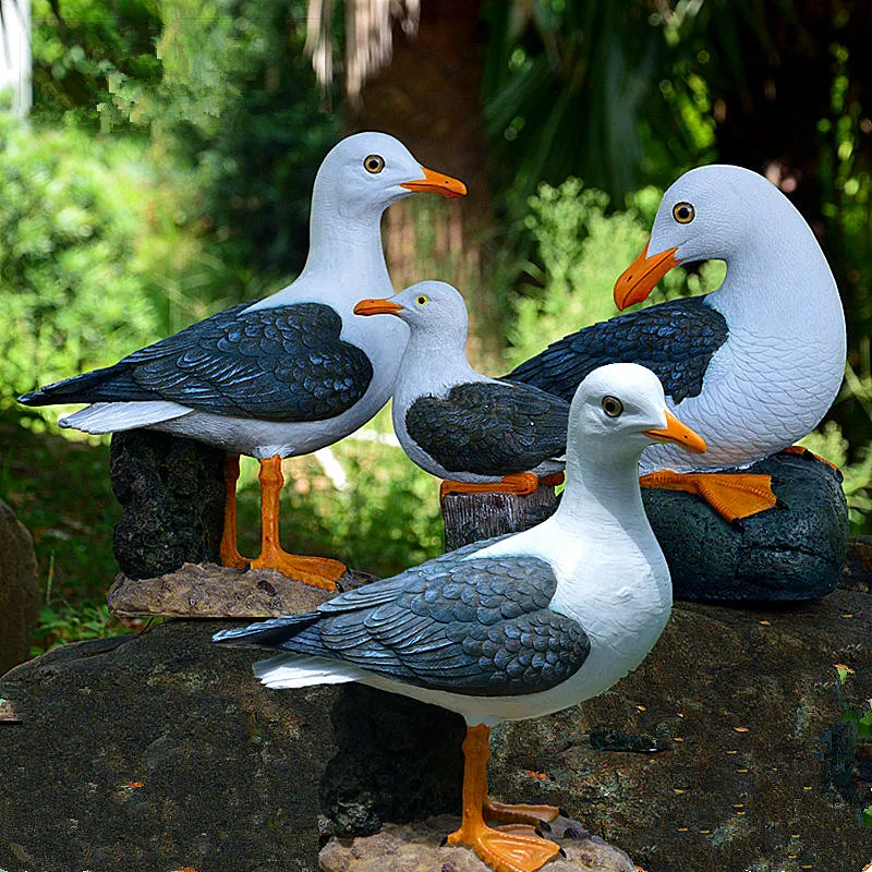 Lifelike Seagull Resin Crafts Landscape Bird Sculpture Outdoor Garden Decoration Ornament