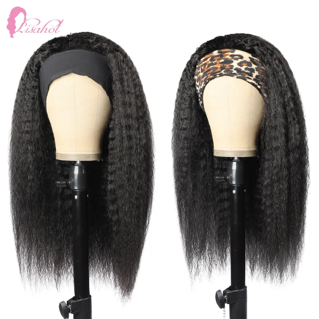 2022 Hot Sell Natural Black Malaysian Human Hair Cheap Scarf Wig Glueless Machine Made  Wig Grip Headband For Black Women