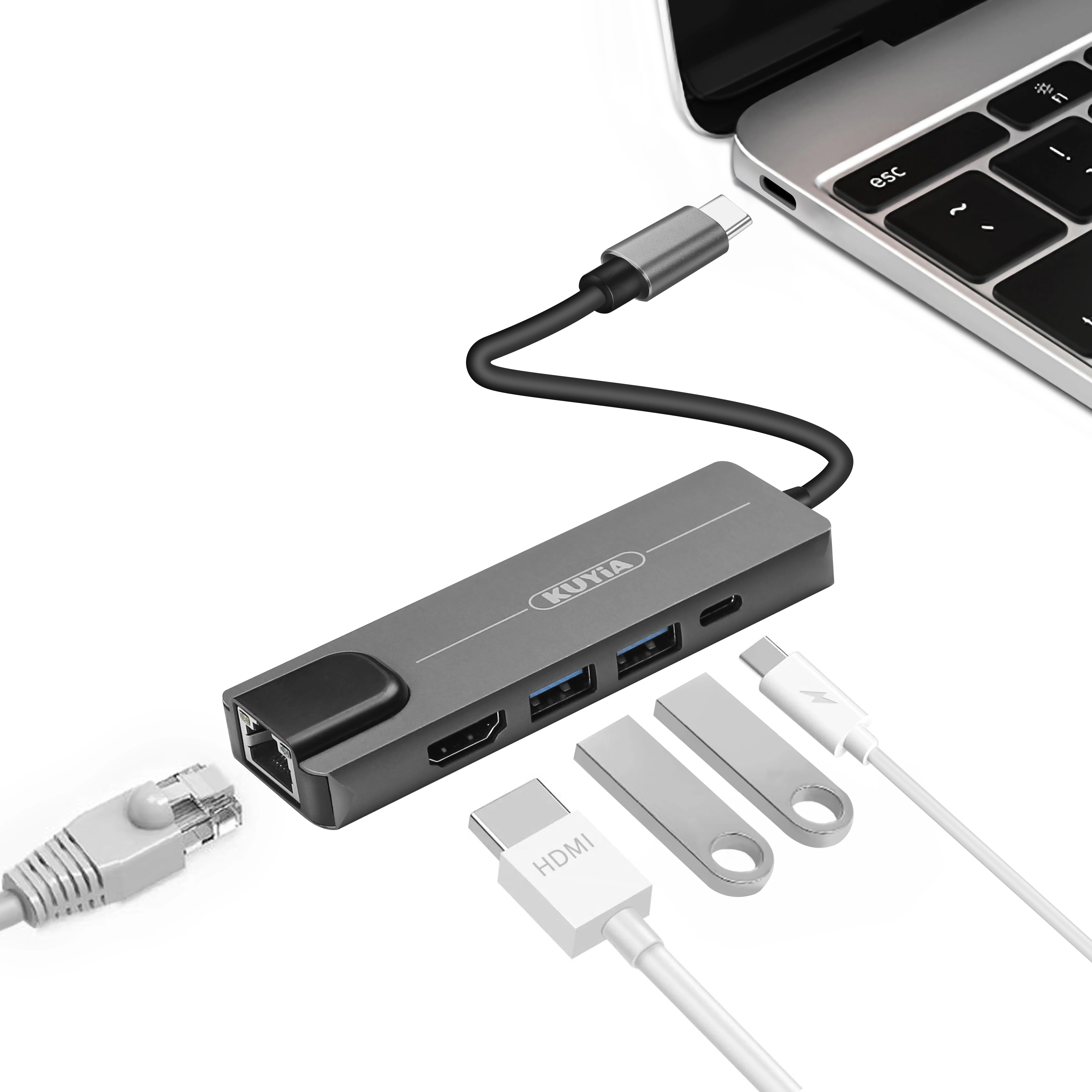 New Product 4 in 1 Type C Hub with Video HDM1 VGA Ethernet network SD TF