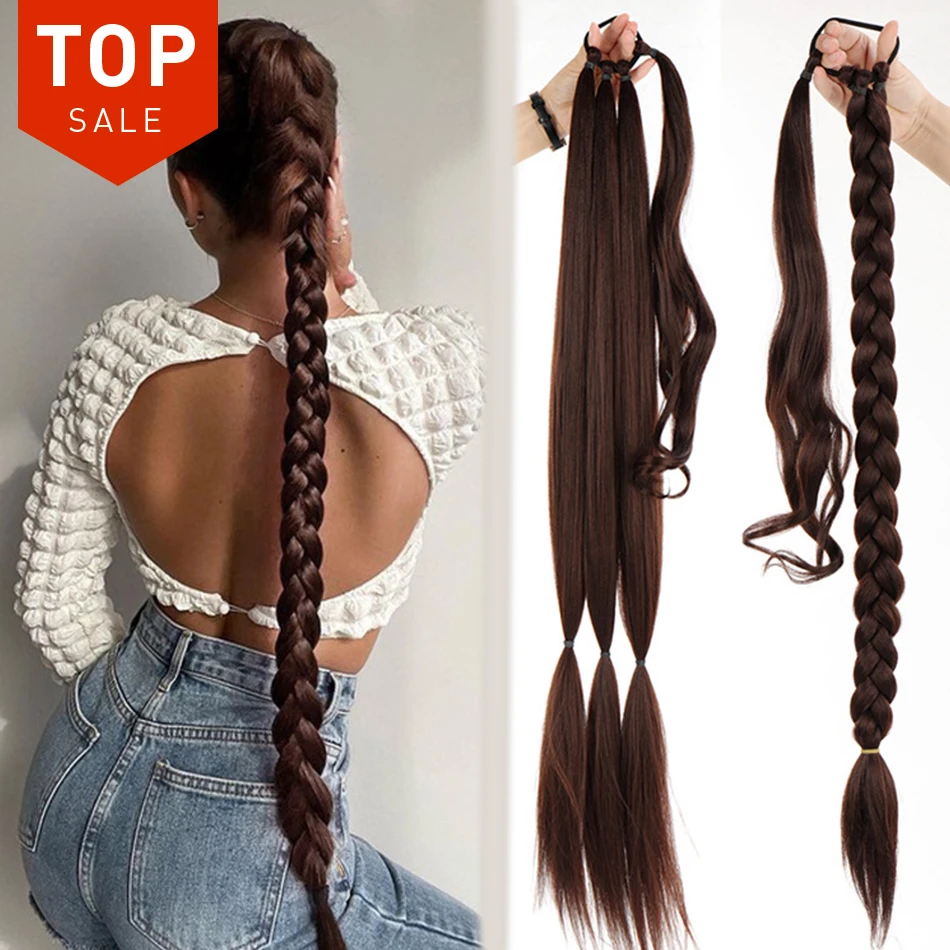 Синтетический Плетеный удлинитель для хвоста, Длинная черная резинка для волос, хвост пони с резинкой для женщин, высокотемпературное волокно