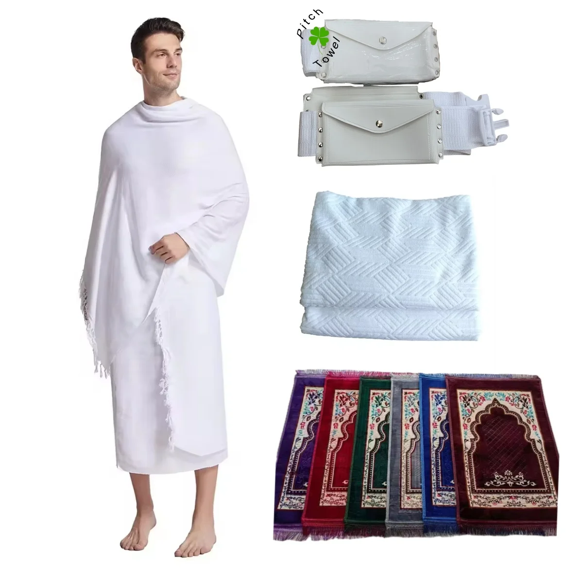 High Quality Ihram Clothing 100 Cotton Hajj Towel Microfiber White Prayer Hajj Towel Set