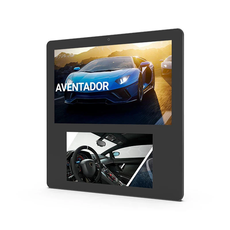 Wall mount 10.1 inch capacitive touch WiFi android 11 dual screen advertising display for elevator restaurant catering