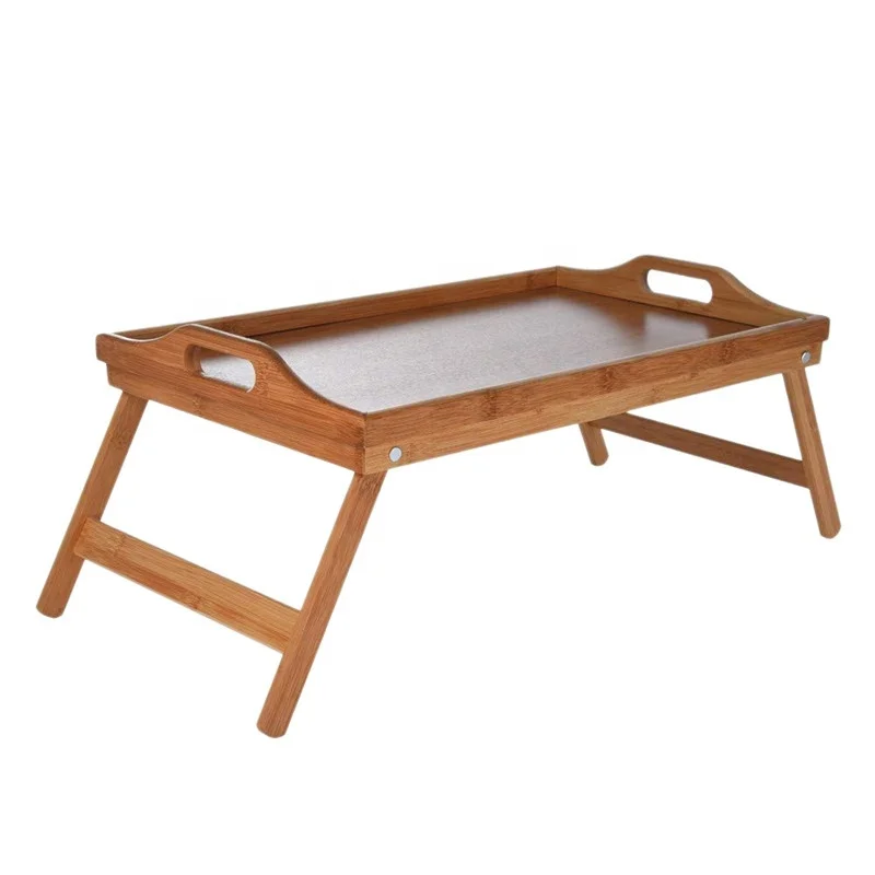 
Natural Bamboo Breakfast Serving Trays with Handle Foldable Bed Table 