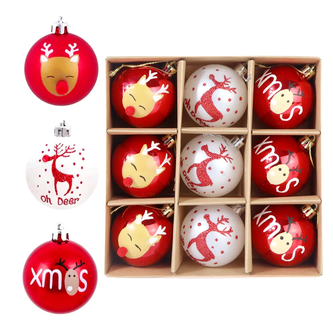 KG Xmas Customization bolas de navidad 6cm 9-piece Painted Christmas Tree Baubles Lovely Multicolor Plastic Christmas Balls