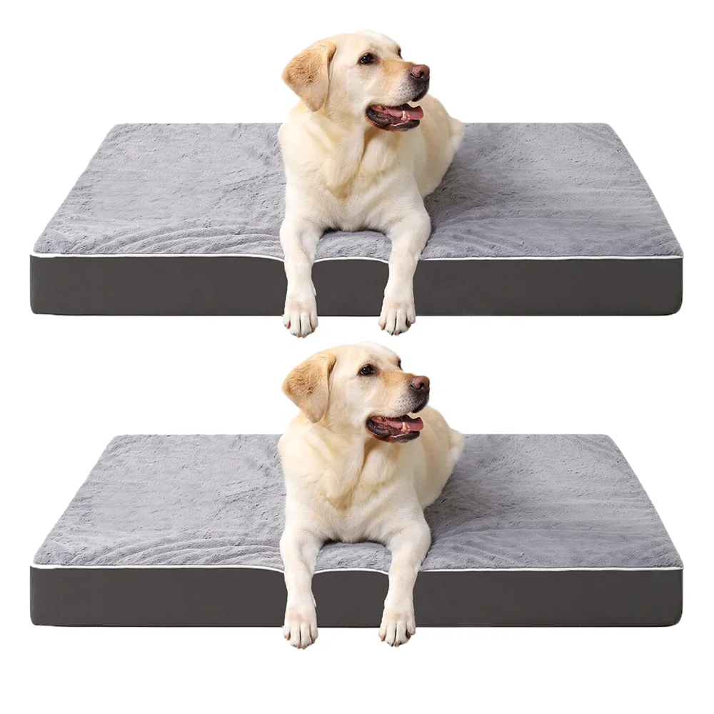 Dog Crate Mattress Reversible Cool and Warm Orthopedic Kennel Cushion Summer Washable Plush Warm Dog Bed