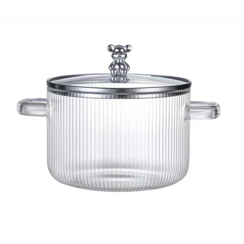 Tiktok Hot Safe Handle Nonstick Sauce Pot 1600ml Heat-Resistant Borosilicate Glass Stewing Soup Pot Glass Cooking Pot with Lid
