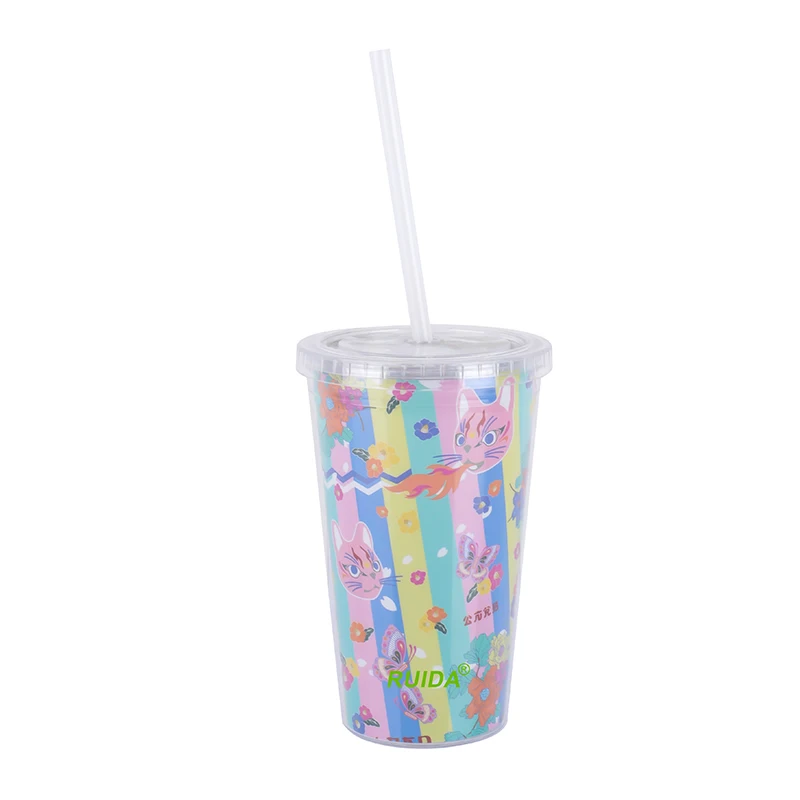 Amazon Top Seller 16oz 24oz Acrylic Slurp Double Wall Plastic Dome Cup Bottle with Straw