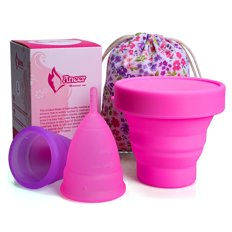 Customized color box logo Wholesale free Menstrual cup set reusable period cup organic silicone copa menstrual