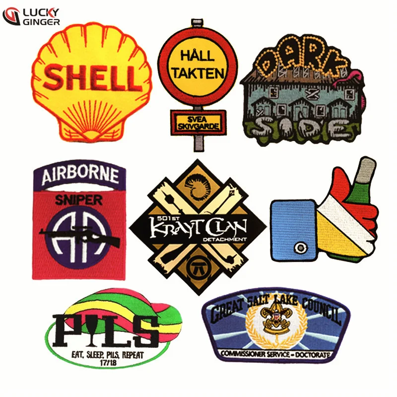 Factory Direct Custom Embroidery Patches Iron on, Shell Embroidered Patches, Airborne Sniper Logo Badges