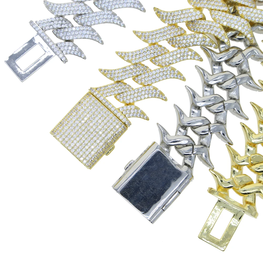 Big Heavy Hip Hop Rock Men Boy Jewelry Micro Paved 5A CZ Cubic Zirconia 30MM Spike Cuban Link Chain Bracelet