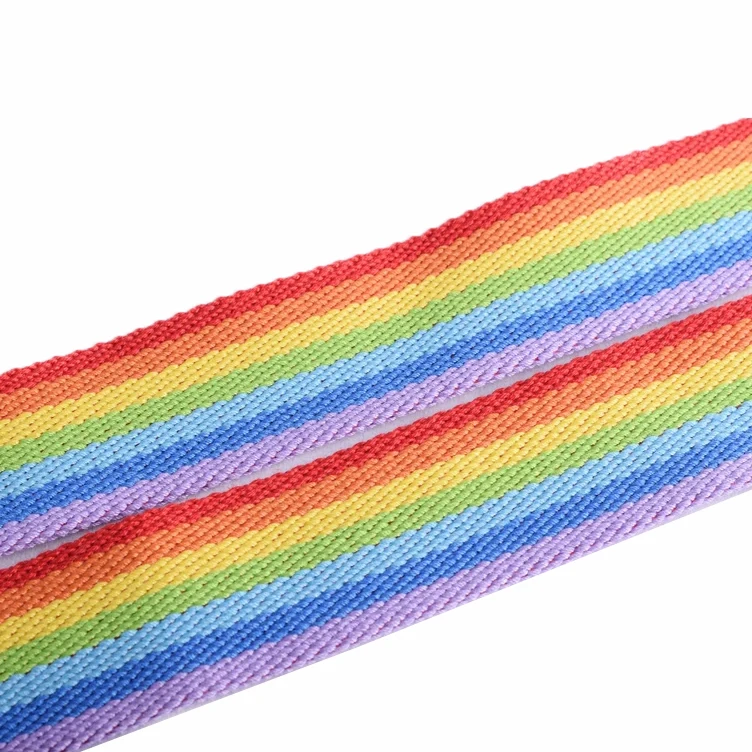 Wholesale fahion custom rainbow color striped nylon cotton thick woven webbing for garments