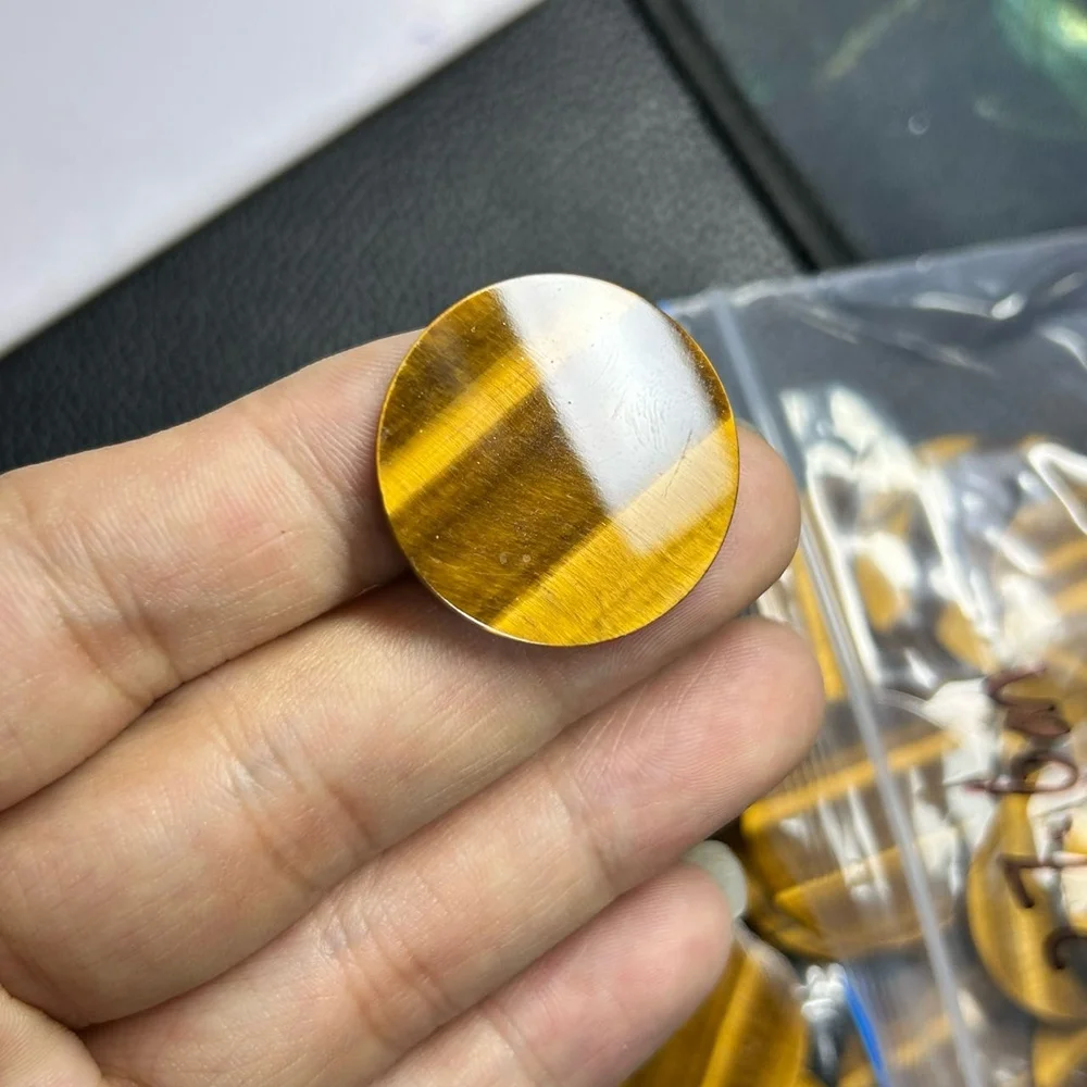 high quality hand made Round Flat 20mm Yellow Natural Tiger Eye Gemstones for Jewelry Pendant making famous brand accessories