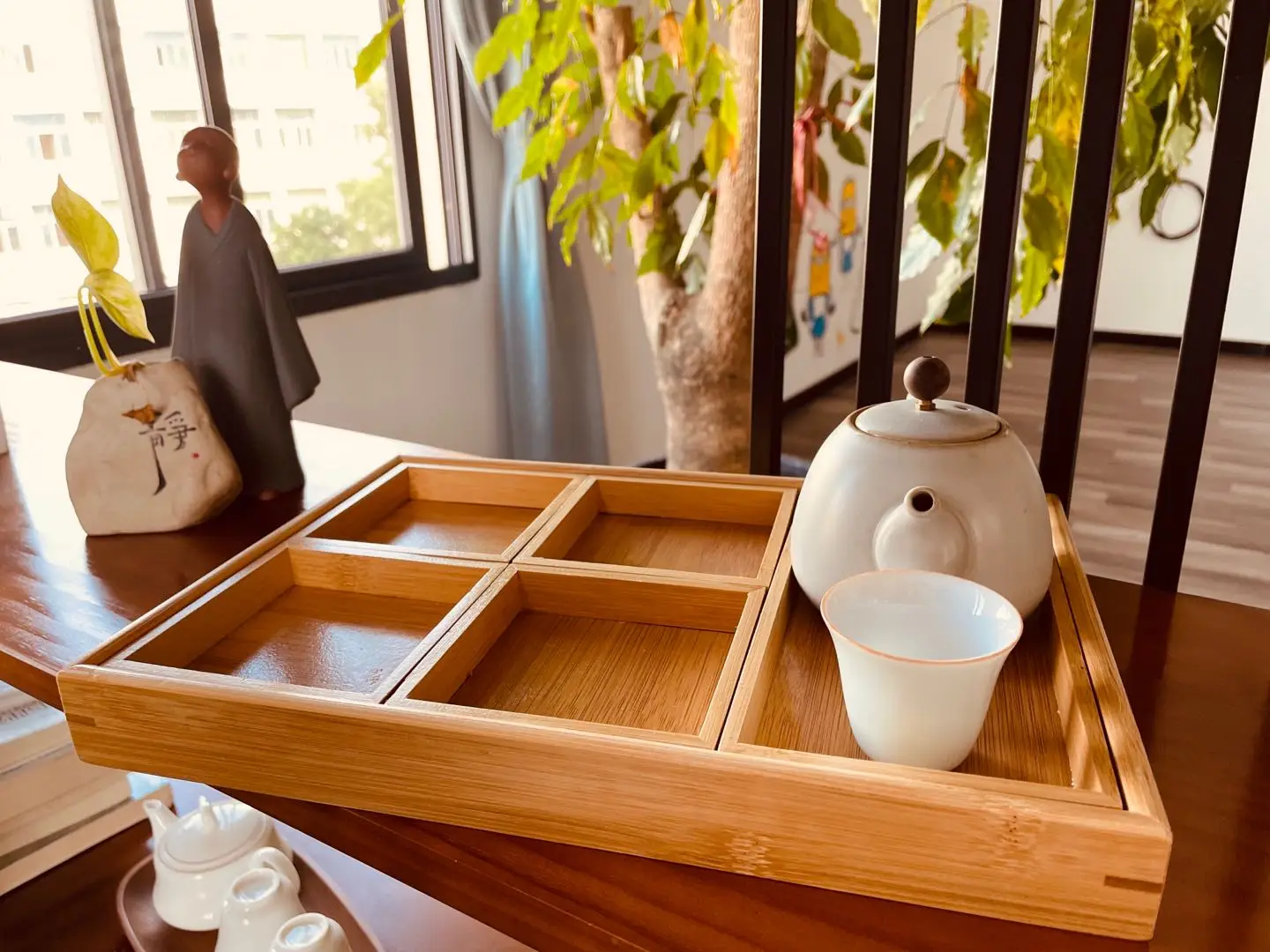 
Shengqu wholesale snack dry fruit tier bamboo serving tray set with handle for tea 