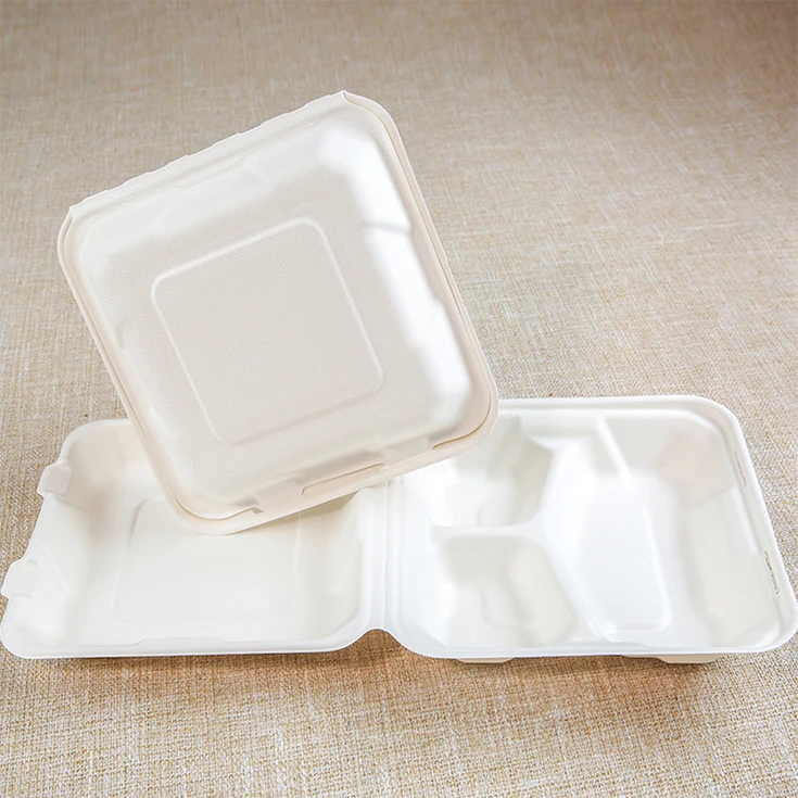 Biodegradable Fast Food Paper Packaging For To Go Disposable Dinnerware Sets Sugarcane Bagasse Takeout Lunch Box With Lid