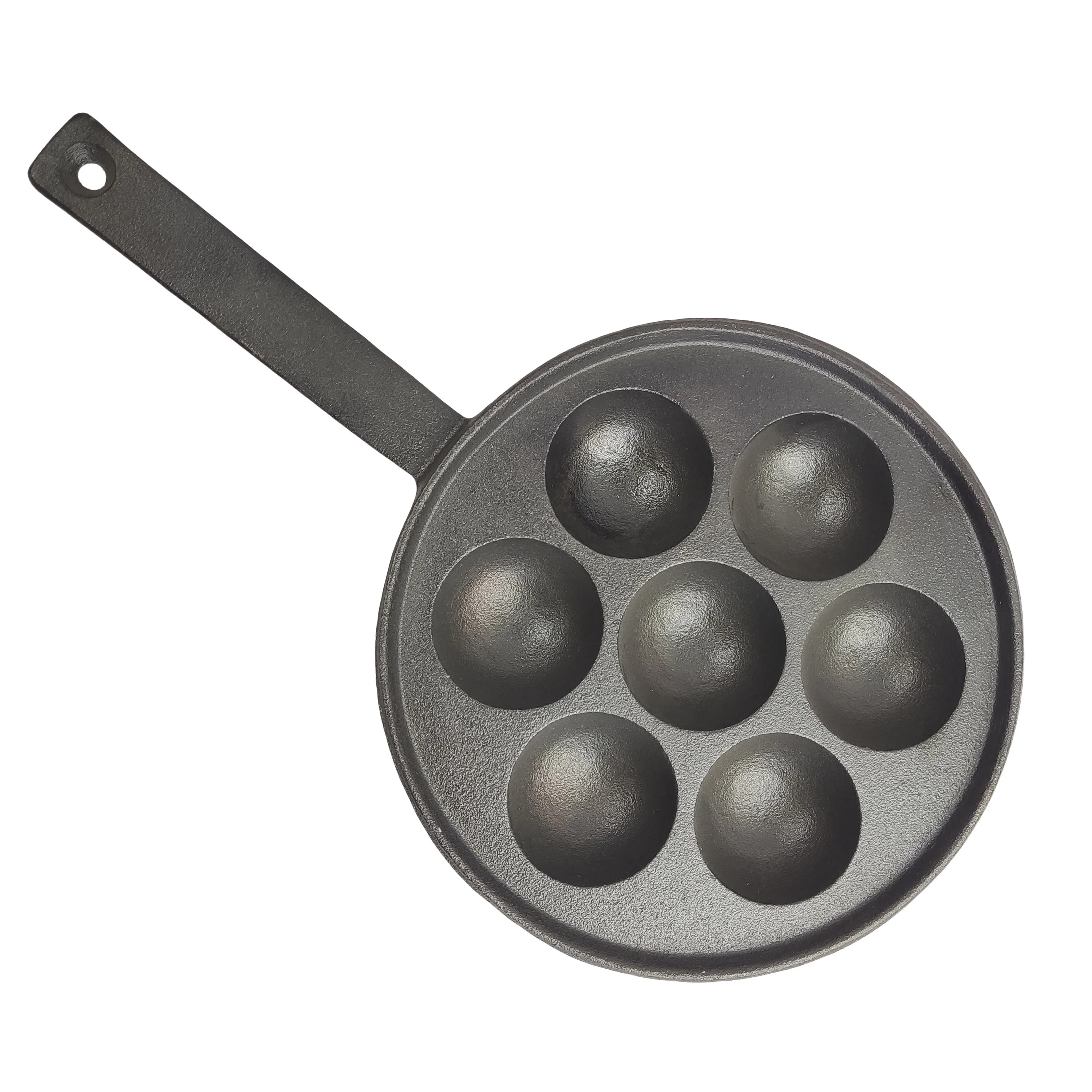 Pre-seasoned Cast Iron Poffertjes Mini Egg Pan Pancake 7 Holes Cake Pan with Handle Mold Cooking