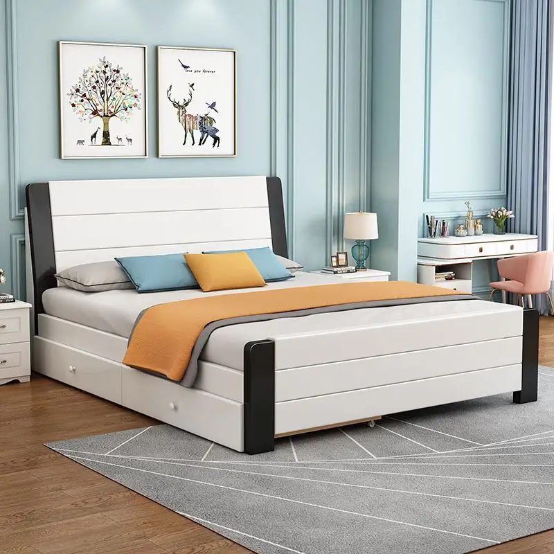 Simple modern solid wood oak double bed queen size bed black walnut solid wood color optional bed frame luxury hotel furniture