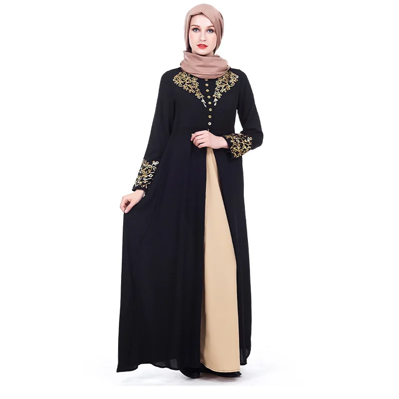 2022 Muslim Dubai Arabian robe fashion hot gold print Middle East dresses