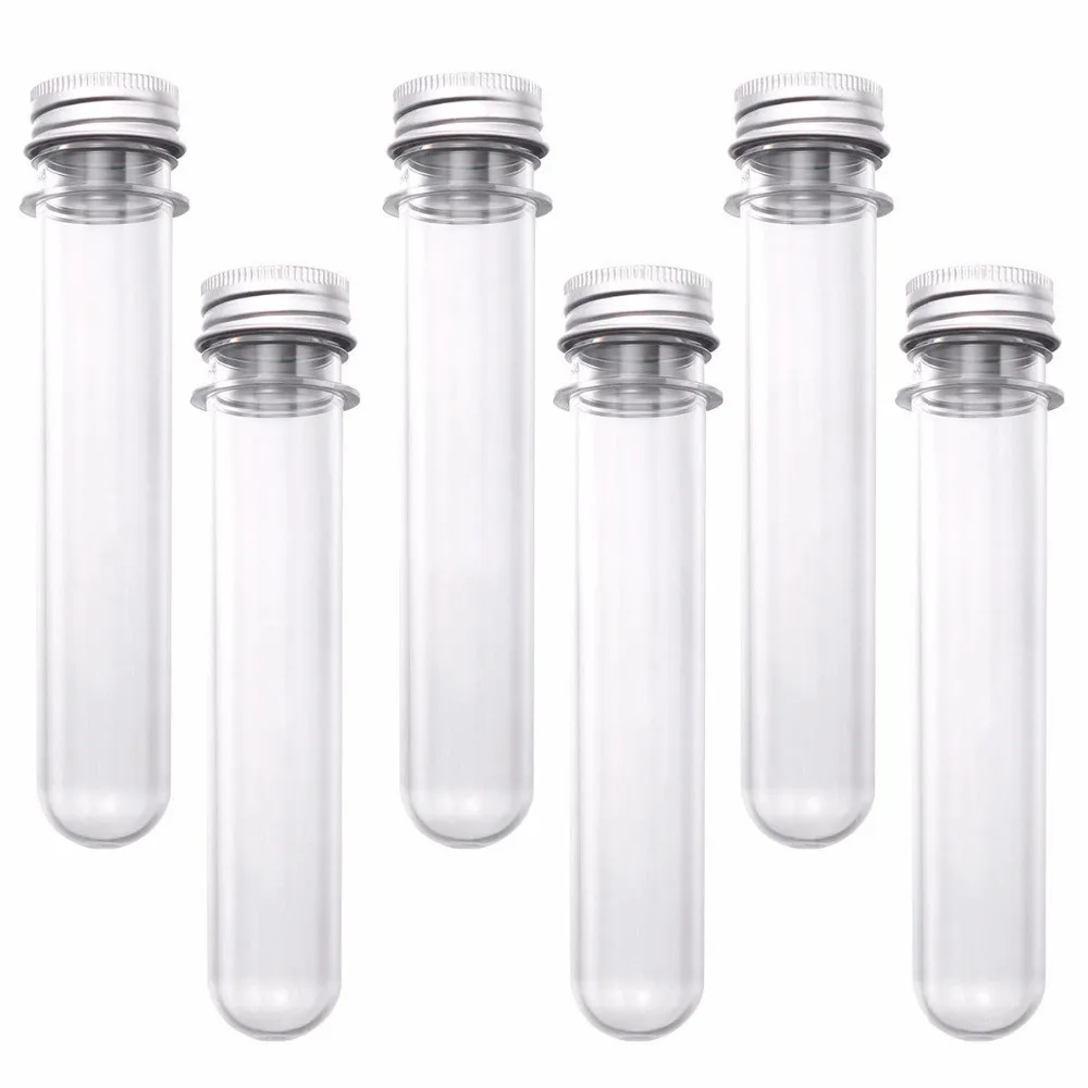 Wholesale 30ml 40ml 45ml 50ml 55ml 60ml   PET plastic Test Tube With aluminum Screw Cap