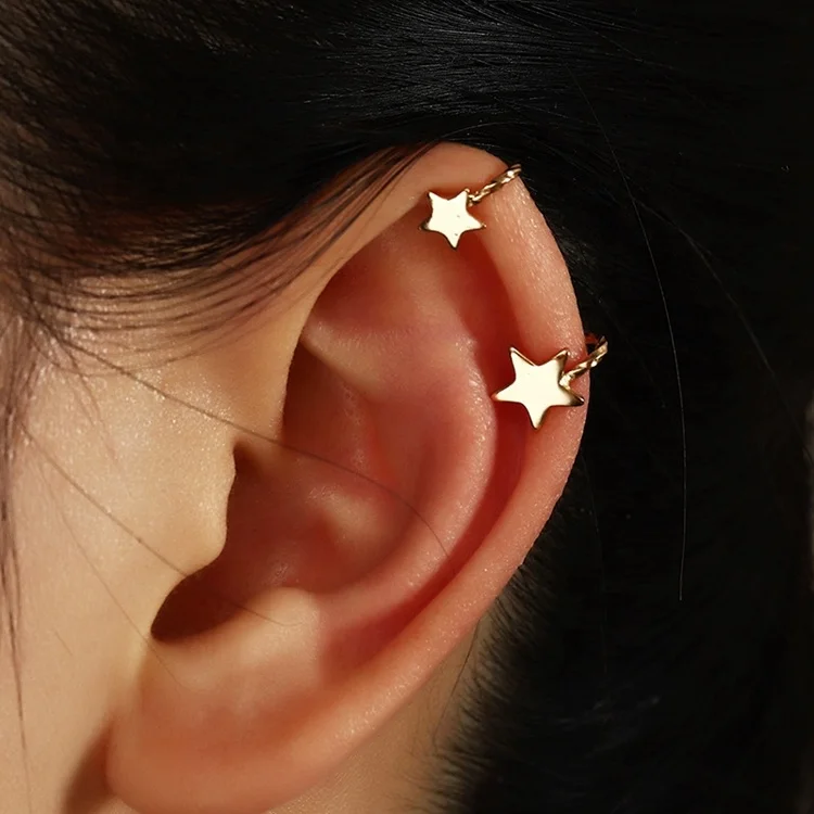 Vintage creative small rhinestone golden chicken feet pearl star ear clip earrings