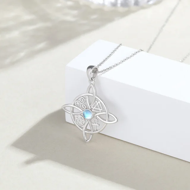 YFN Jewelry 925 Sterling Silver Plated Witch Knot Moonstone Pendant Necklace