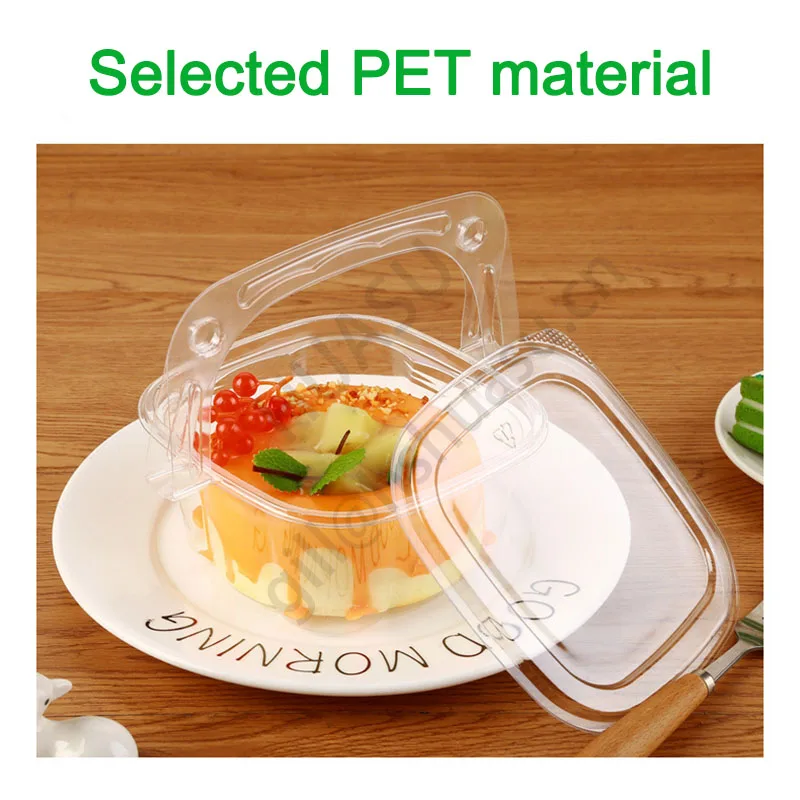 Transparent Plastic PET Gift Box Portable Flower Basket Mousse portable cake box Take away Candy Packaging Box with Handle