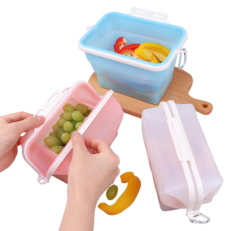 Custom Collapsible Reusable Food Storage Sandwich Bag Silica Gel Fresh-keeping Container Silicon Pouch Refrigerator Box for Food