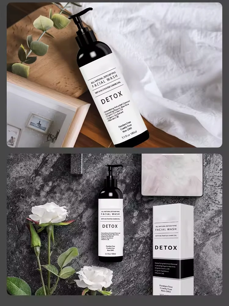 Private Label Organic Face Wash Pure Oil Control Acne Treatment Gentle Tea Tree Activated Charcoal Detox Cleanser