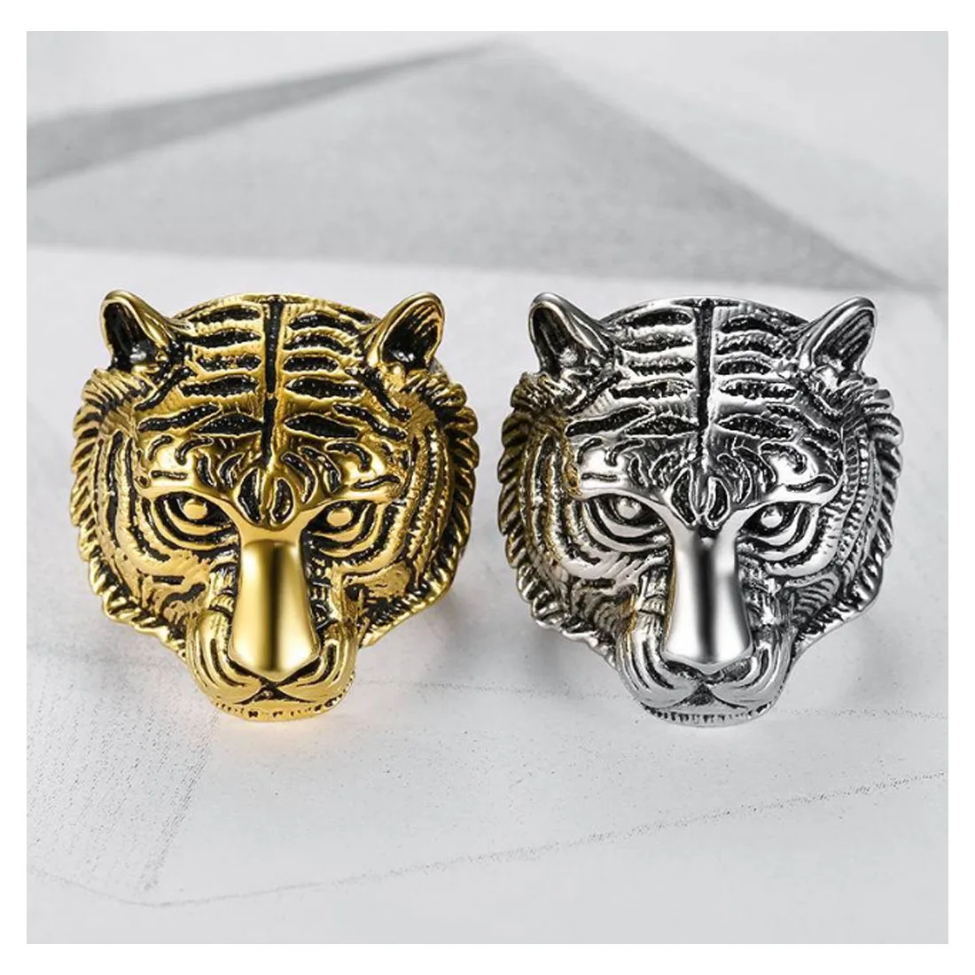 factory custom hip hop wholesale Hot sale stainless steel tiger championship ring for Collectible  big rings style for men