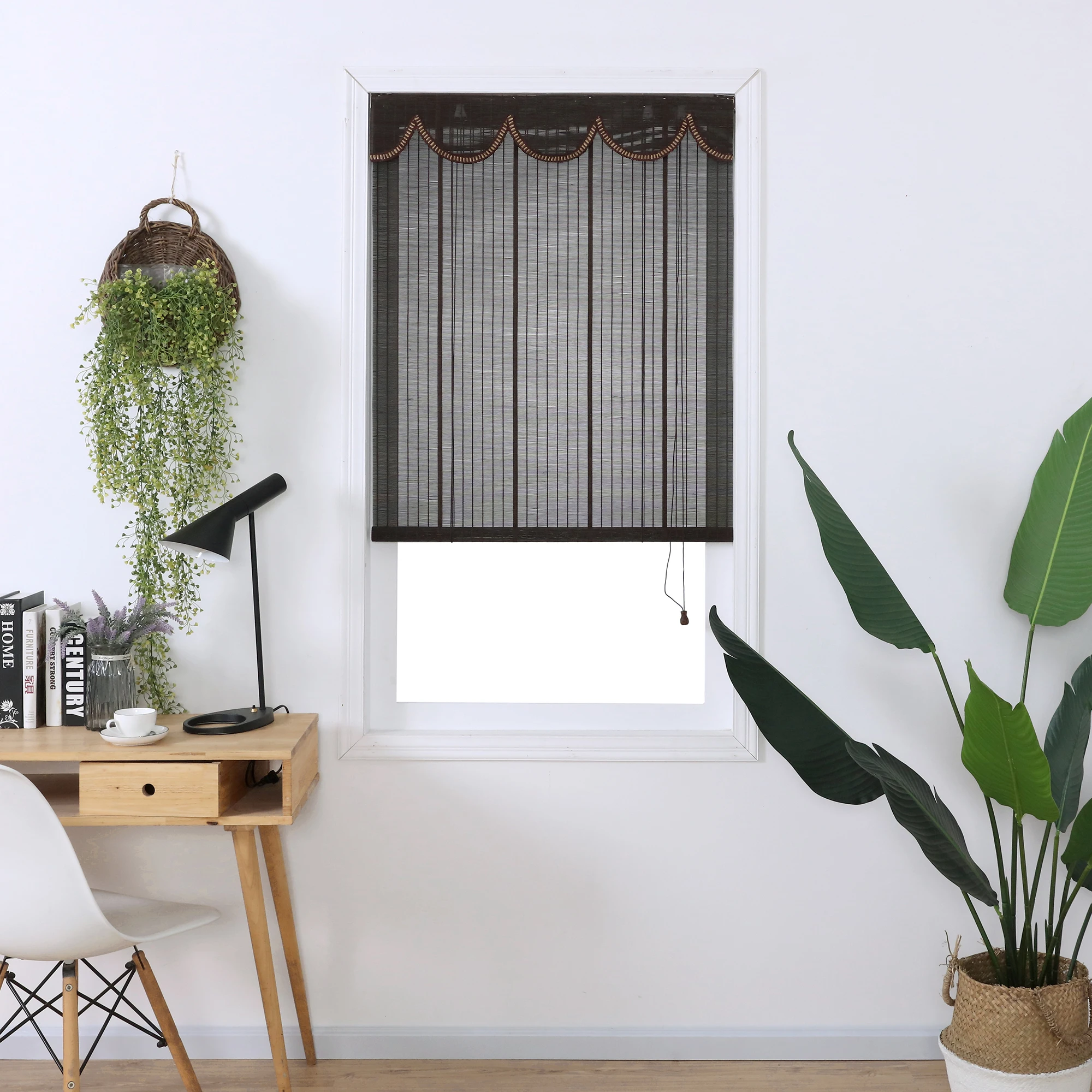 haoyan bamboo roller blinds slat roll up blinds fabric bamboo cord lock pulley control