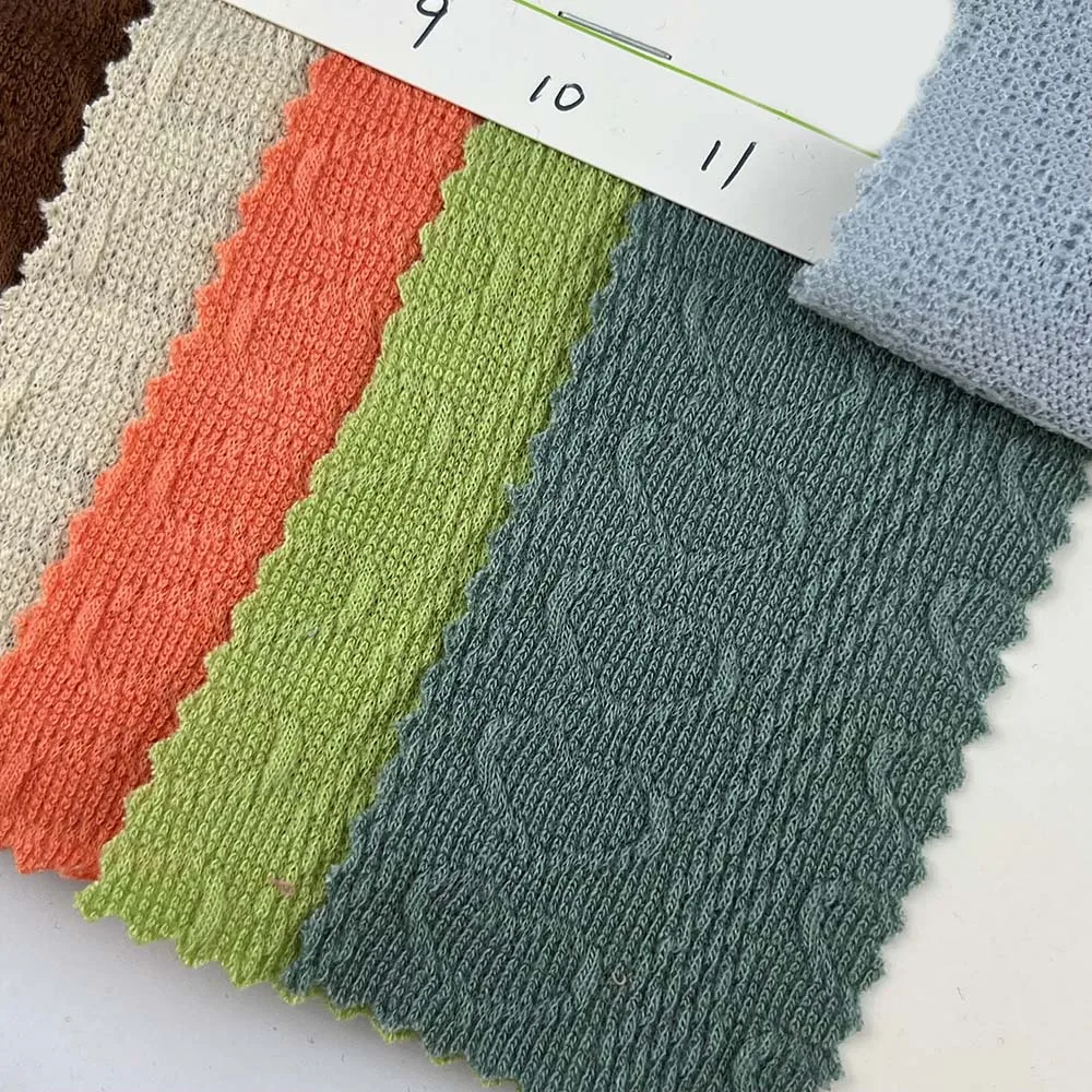 German sweater thickened anti-wrinkle yarn jacket knitted love jacquard fabric 98% polyester 2% spandex clothing material