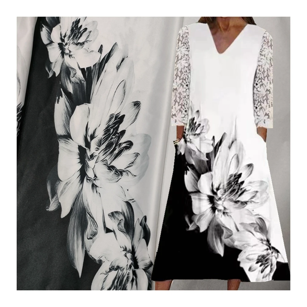 Классическое черно-белое женское вечернее платье с принтом лотоса