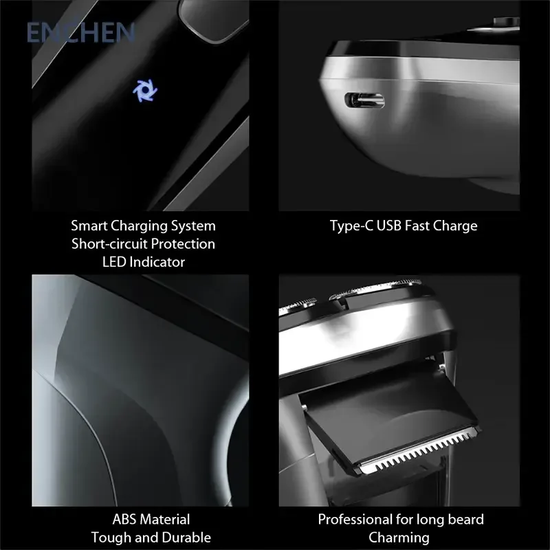 ENCHEN Blackstone Electrical Rotary Shaver 3D Floating Blade Washable Type-C USB Rechargeable Shaving Beard Machine for Men