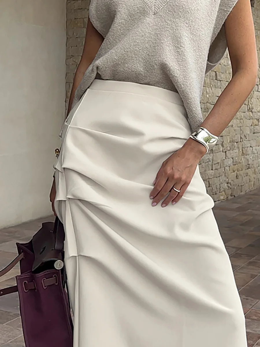 RedPeony Summer Wrinkled Irregular Split Pencil Skirts Y2K Women High Waist Bodycon Sexy Maxi Skirt High Street Long Skirts