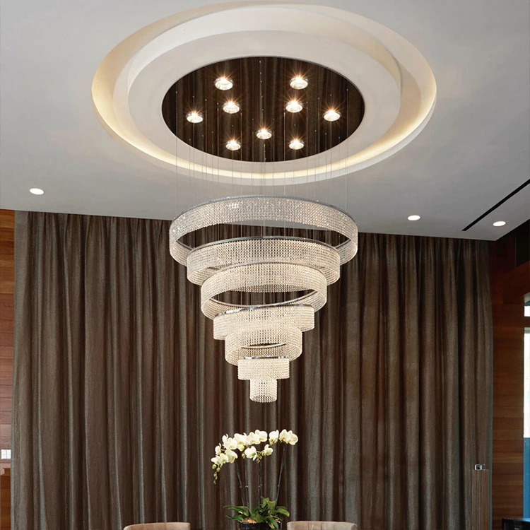 Nordic Style Indoor Decoration Hotel Lobby Duplex Staircase Villa Crystal LED Ring Luxury Chandelier Light