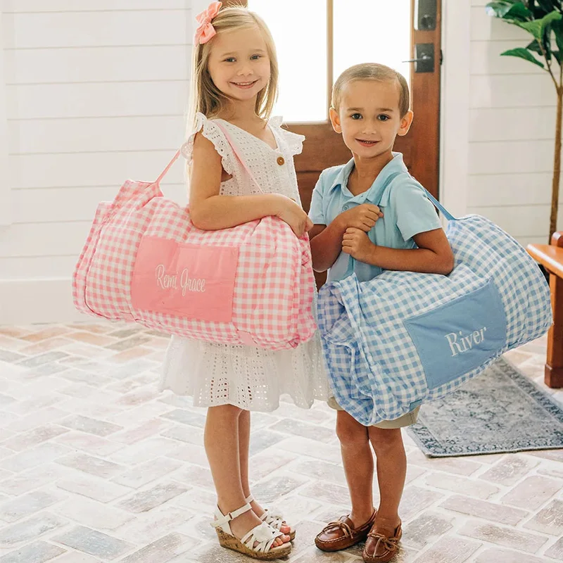 Toddlers Sleeping Bag Warm Soft Kindergarten Nap Roll Monogram Kid Ginham Nap Mat With Pillow