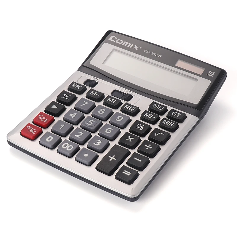 Comix High Quality General Purpose Battery Power Source 16 Digit Aluminum Surface Office Desktop Calculator
