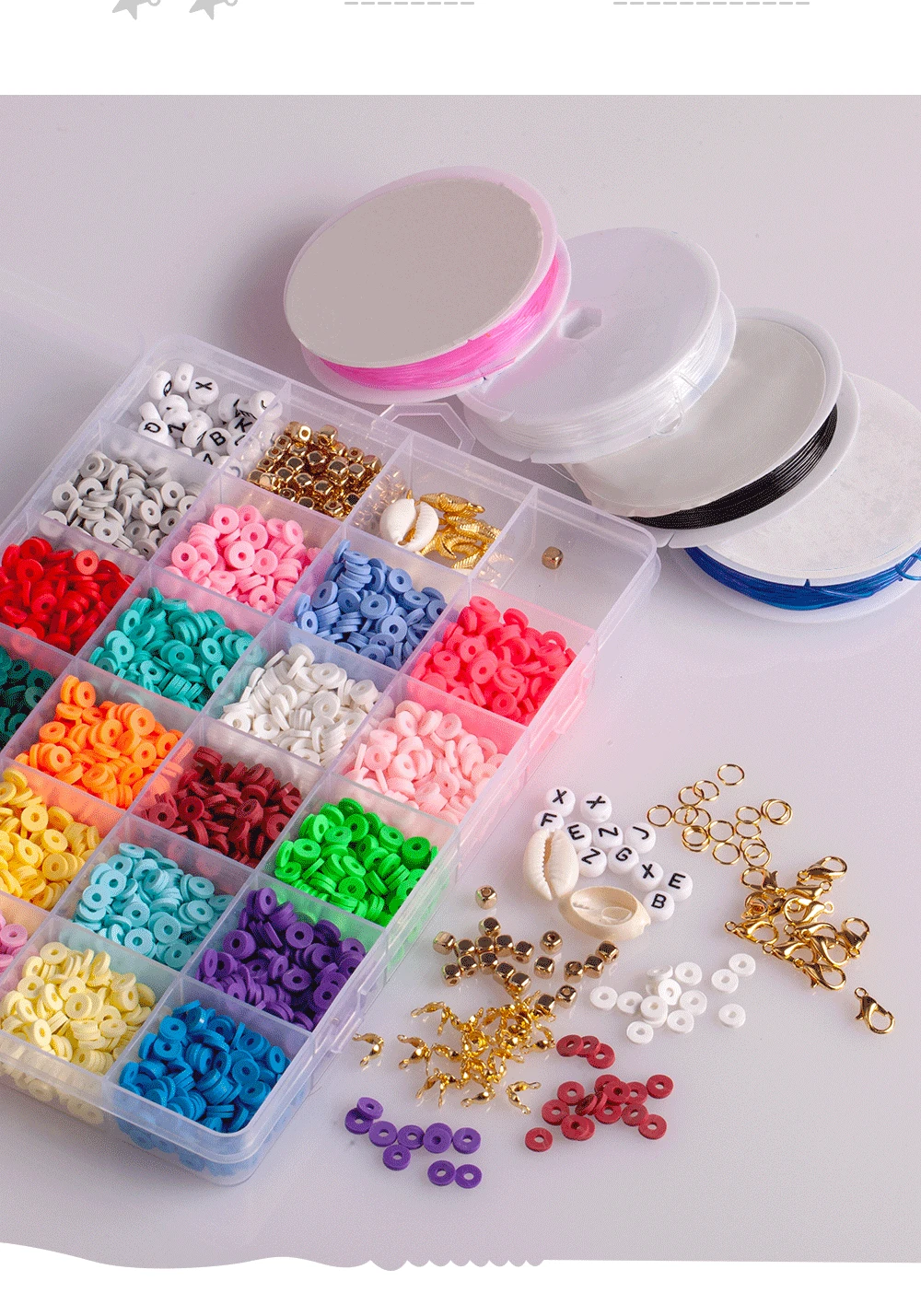 Custom  Flat Round Polymer Clay Beads Colorful Bracelets Necklace Earring Diy Polymer Clay Beads For Jewelry Making Kit