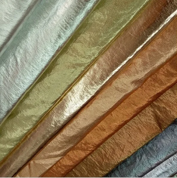 70D nylon crinkled fabric with gold stamping for  downJacket