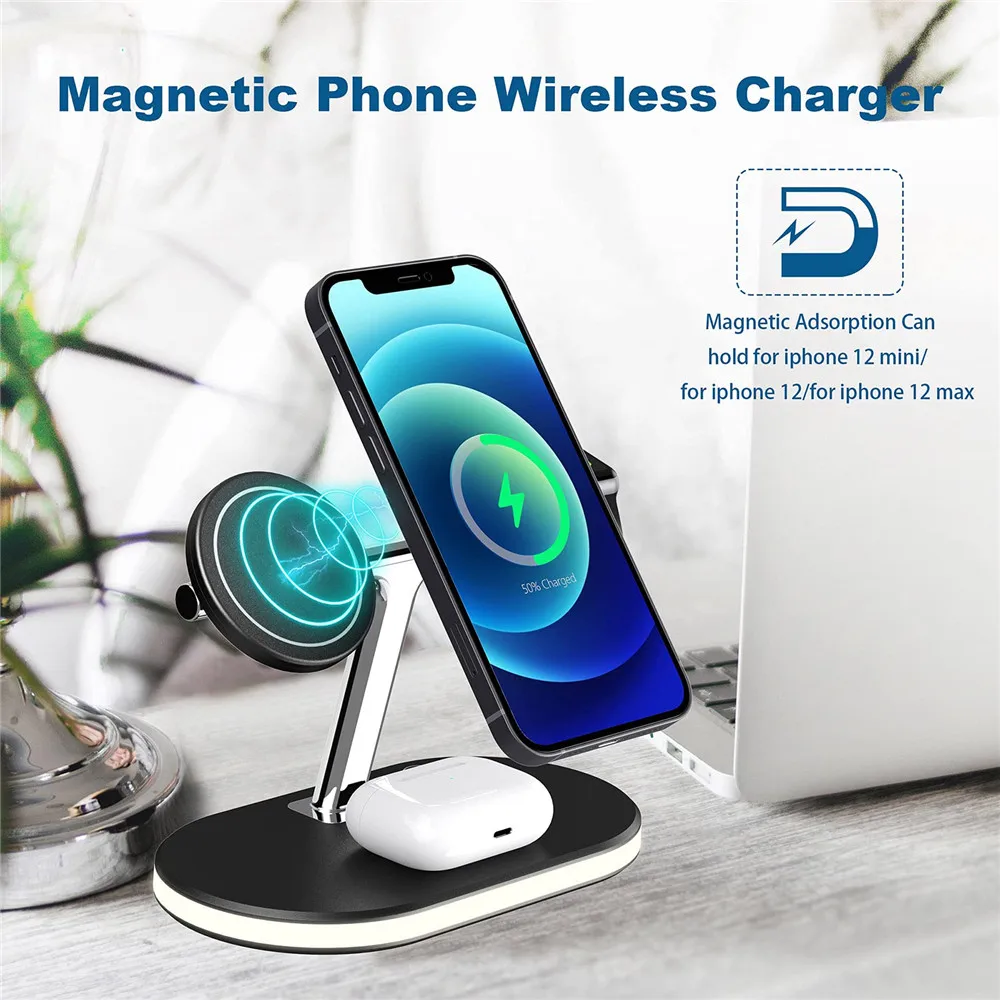 Detachable Wireless Charging Station with Touch On/Off Lamp Max 30W  3 in 1 Magnetic Wireless Charger