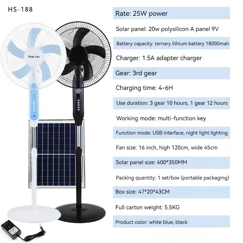 OEM Vertical Metal Grill 12 Inches 5 Blades Rechargeable Home Solar Fans Rechargeable Electric Fan