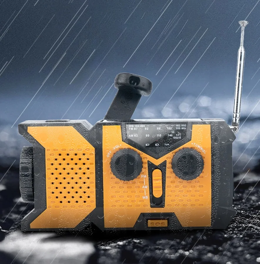 2025 Newest NOAA AM FM Hand Crank 2000mah Emergency Weather Radio with Wireless speaker, Phone Charger, Reading Lamp, SOS