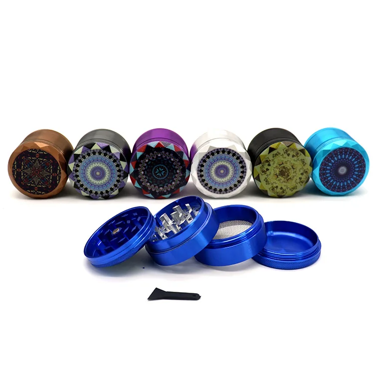 Механическая блокировка 63 мм 4 слойный алюминиевый сплав горный хрусталь боковая крышка жернов для устройства цветная печать металлическая сигарета дробилка шлифовальный курение