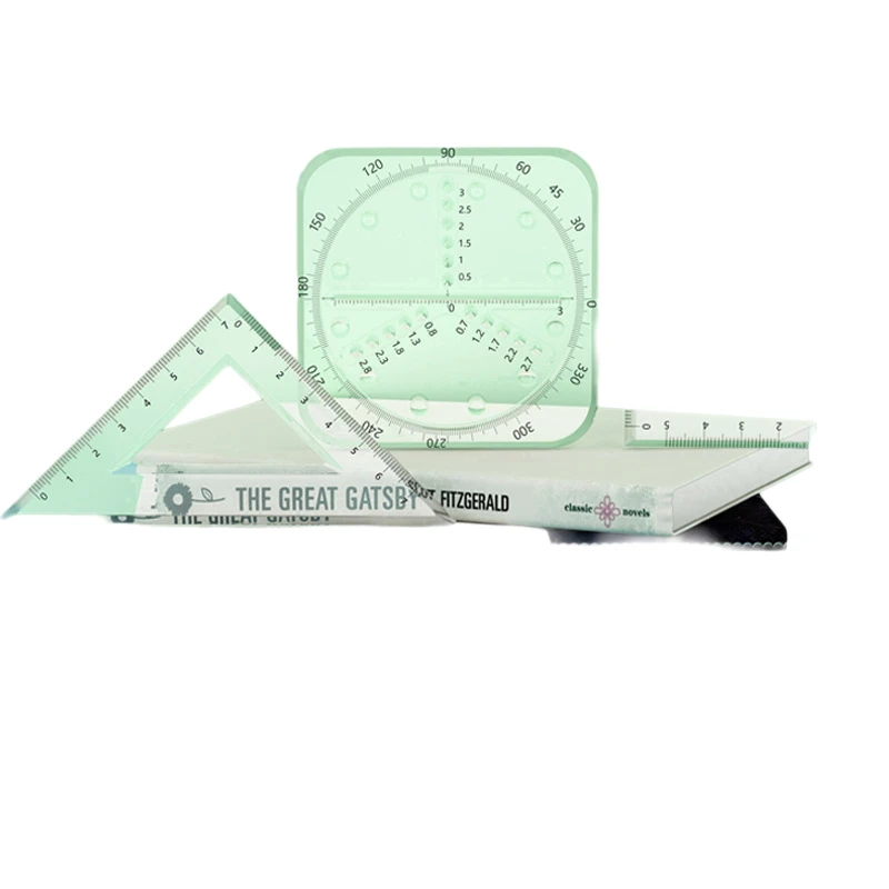 Four-Piece Transparent Measuring and Drawing Ruler Set: Multi-Functional Stationery with Wave Ruler and Triangular Plate
