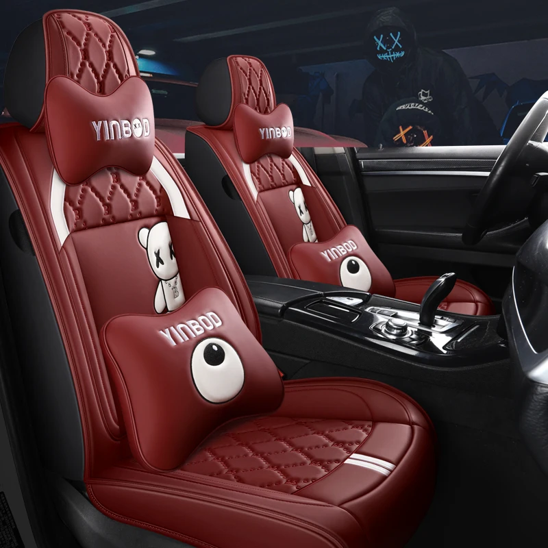 New Car Decorative Pink Girly Seats Cover Universal Leather Four Seasons Pad Interior Accessories Cushion Auto Car Seat Covers