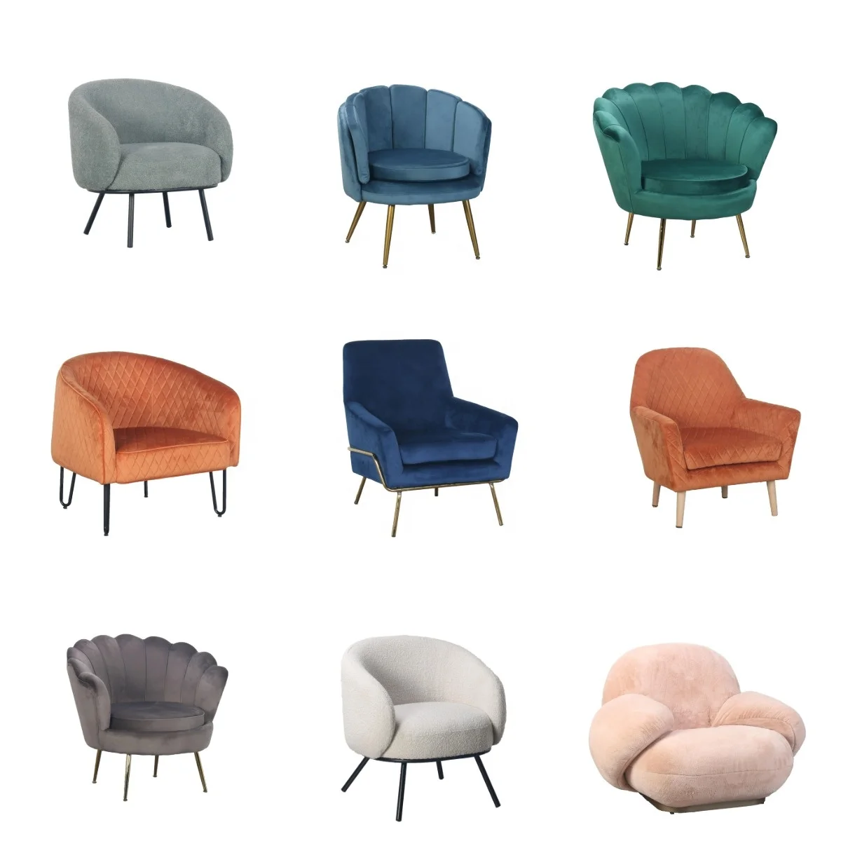 Best Selling Single Leisure Sofa Chair Velvet Fabric Lounge Armchair Golden Metal Leg Accent Chair For Living Room Cafe Hotel
